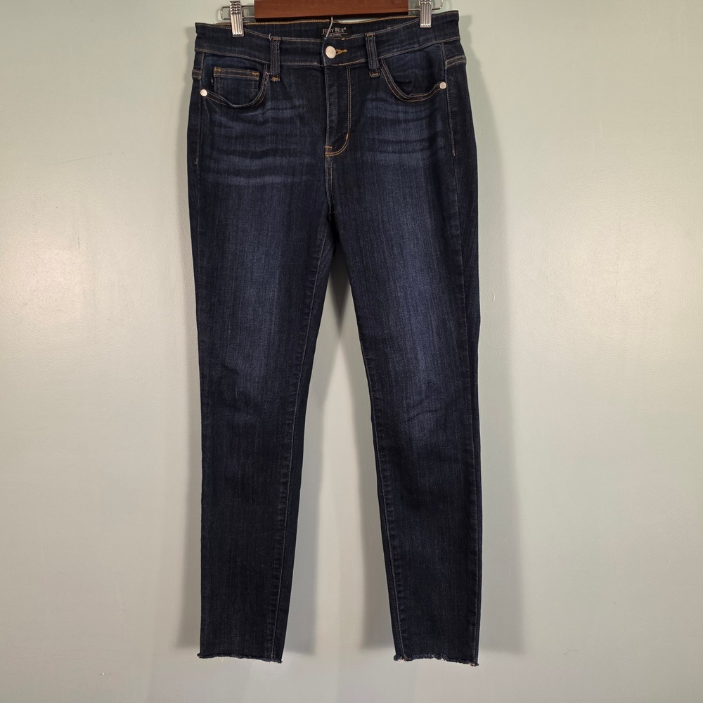 Judy Blue Skinny Fit Jeans Dark Wash Raw Hem High Rise Size 7/28